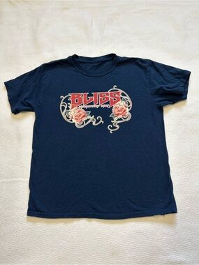 Bliss Skateboard Shop Navy Floral Rose Front and Back Graphic T-Shirt